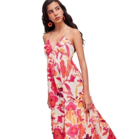 New ZARA Long Multicolored Print Midi Dress - Picture 3 of 12